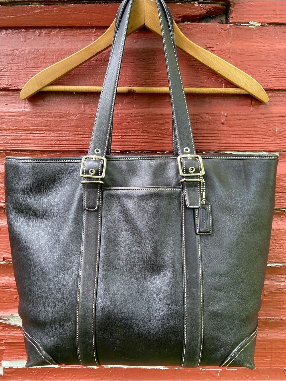 Vintage Coach Purse Hampton 6491 Smooth Black Leather Carry All Tote Bag